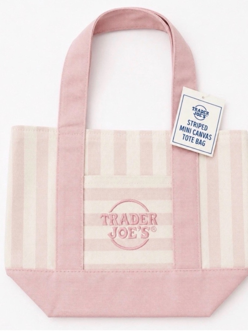 Limited Edition - Trader Joes Mini Canvas Tote Bag - Striped Pink - NWT